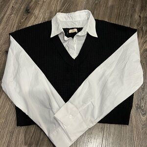 Elan Black V-Neck Sweater Vest with White Shirt